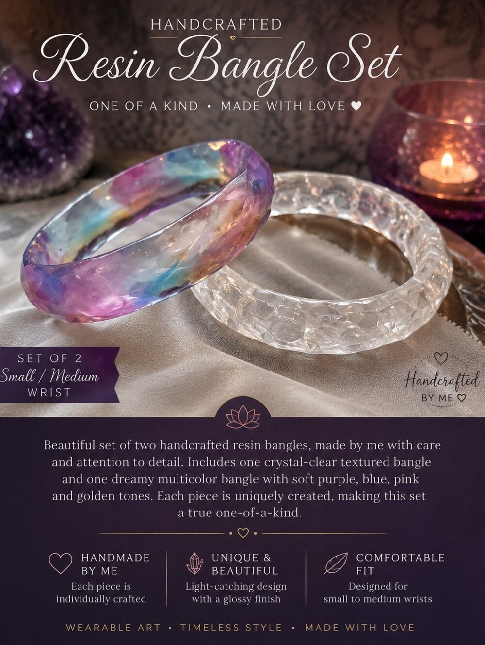 Hand Crafted Multicolor & Clear Resin Bangle Set